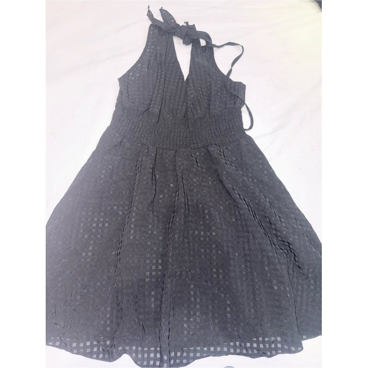 SHEIN Black Smocked Waist Tie Strap Mini Dress Size L
