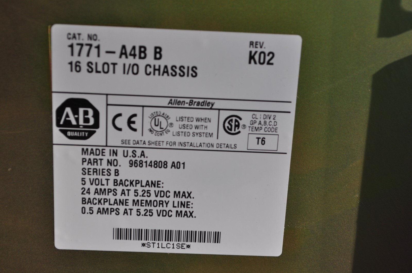 Allen Bradley 1171-A4B 16 Slot Rack and 1771-P7 D Power Supply Allen Bradley 1171-A4B 16 Slot Rack and 1771-P7 D Power Supply