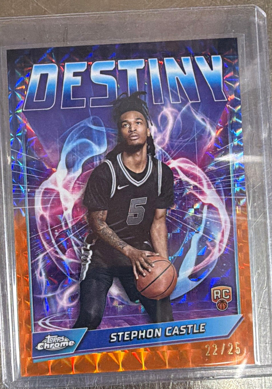 2024-25 Topps Chrome Destiny D-3 Stephon Castle Spurs Geometric Orange /25 RC