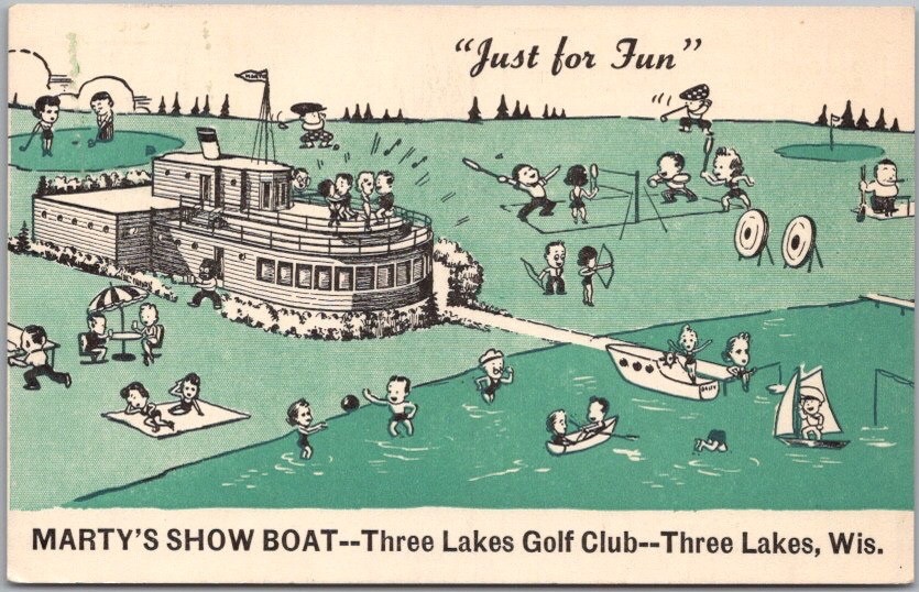 Vintage 1941 THREE LAKES, Wisconsin Advertising Postcard \