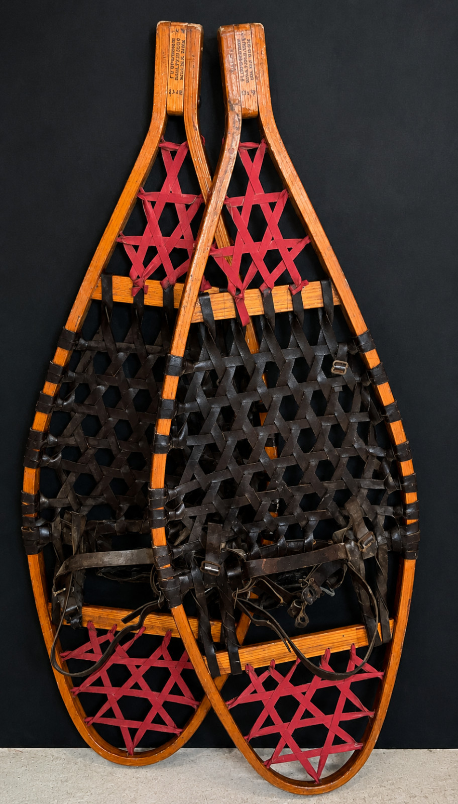Vintage Floyd Westover Snowshoes 13x35 Bentwood Rawhide Gloversville NY Pair