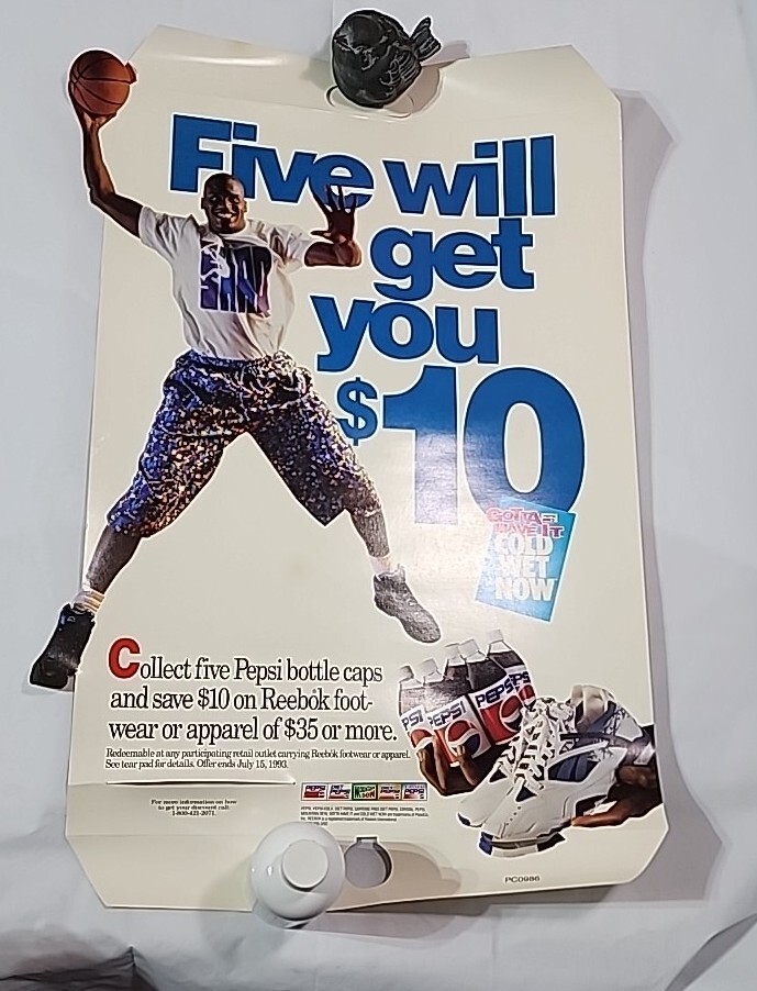 Vintage Shaquille O’Neal Poster 26”x 18” Reebok Pepsi Slam Shaq Ad Rare Vintage Shaquille O’Neal Poster 26”x 18” Reebok Pepsi Slam Shaq Ad Rare
