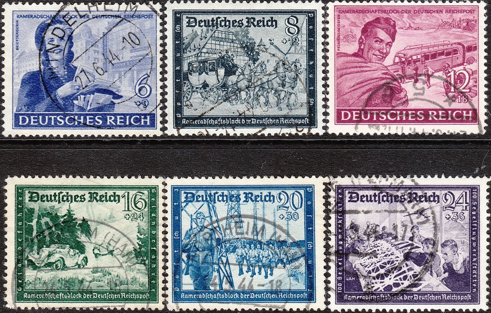 BS Stamp Germany Mi 888-93 Sc B272-7 1944 WWII Fascism Letter Carrier Post U