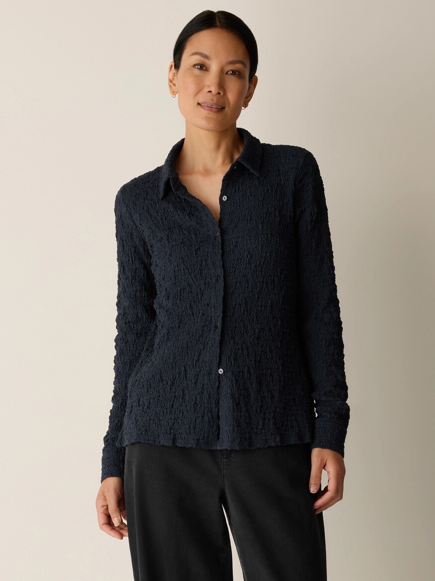 Eileen Fisher Women's Bubble Jacquard Classic Collar Shirt - No Import Fees Eileen Fisher Women's Bubble Jacquard Classic Collar Shirt - No Import Fees