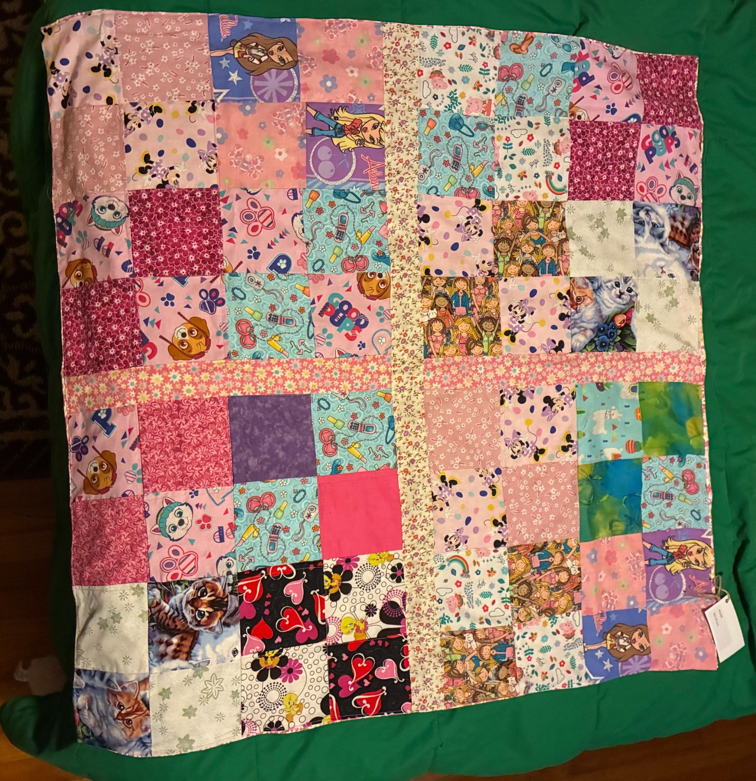 Handmade Patchwork Blanket Small 35 x36 inches Girls Themed Handmade Patchwork Blanket Small 35 x36 inches Girls Themed