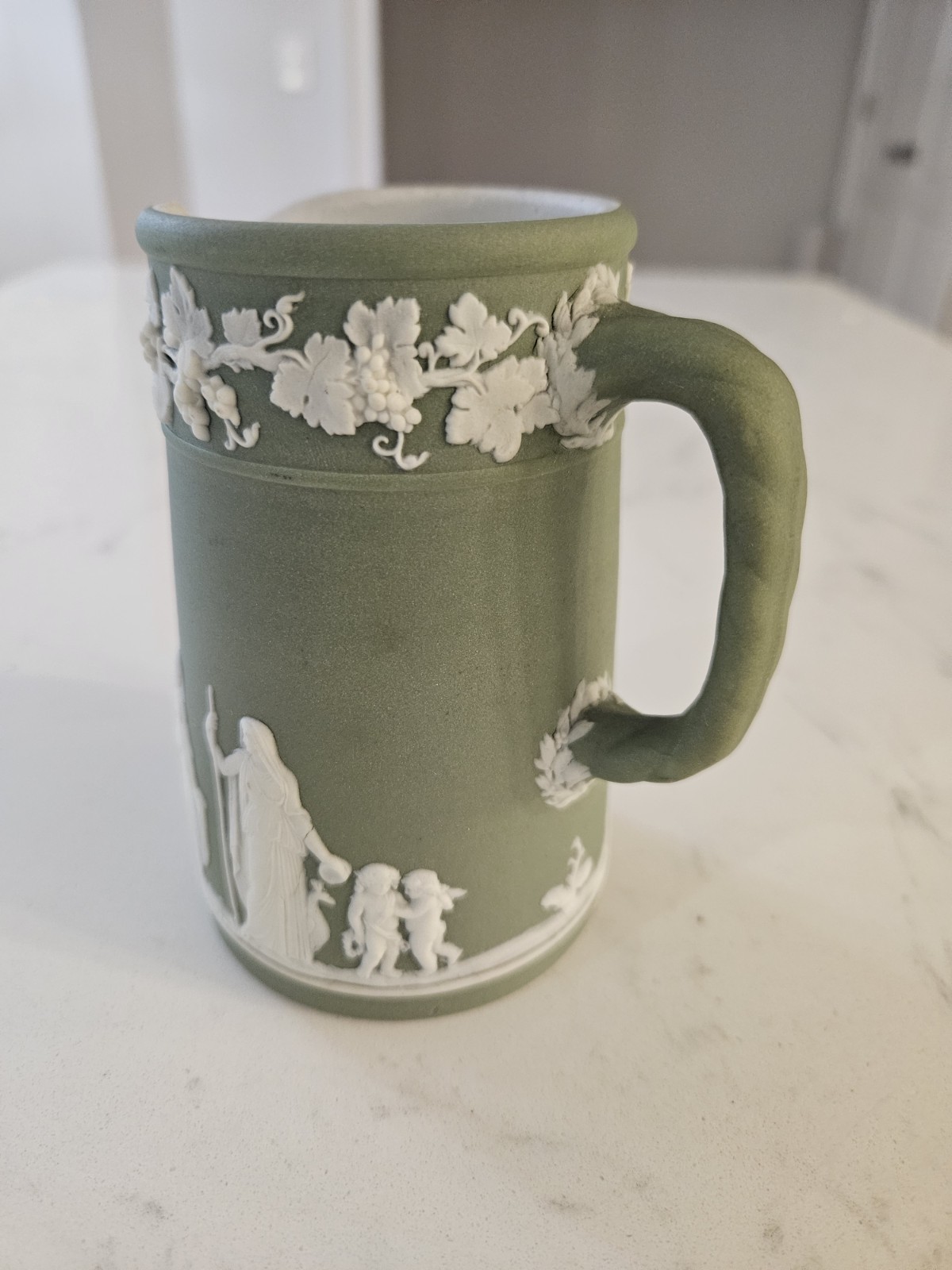 Antique Victorian Wedgwood Sage Green Jasperware Creamer Pitcher Pre-1891...