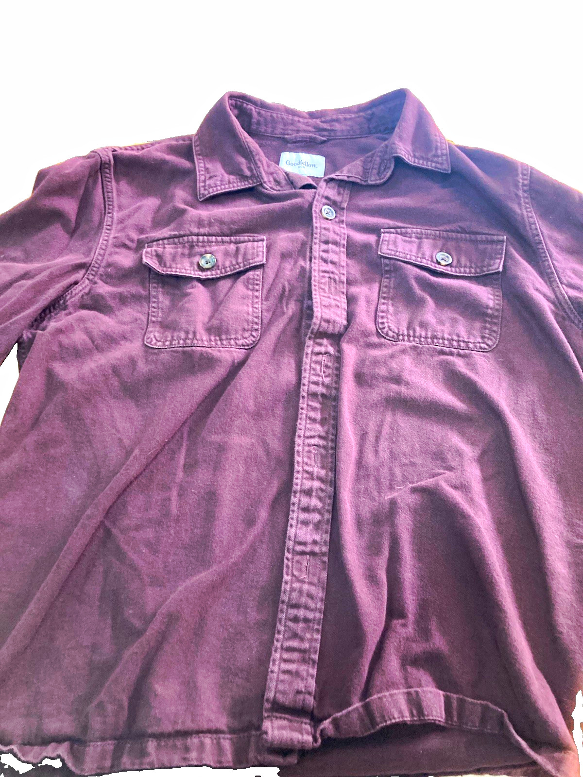 Goodfellow & Co Men\'s L Purple Solid Twill Long Sleeve Button-Up Shirt Pockets