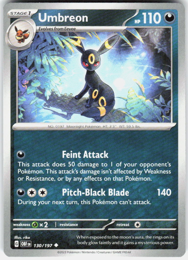 Umbreon Uncommon 130/197 Obsidian Flames Pokemon Near Mint