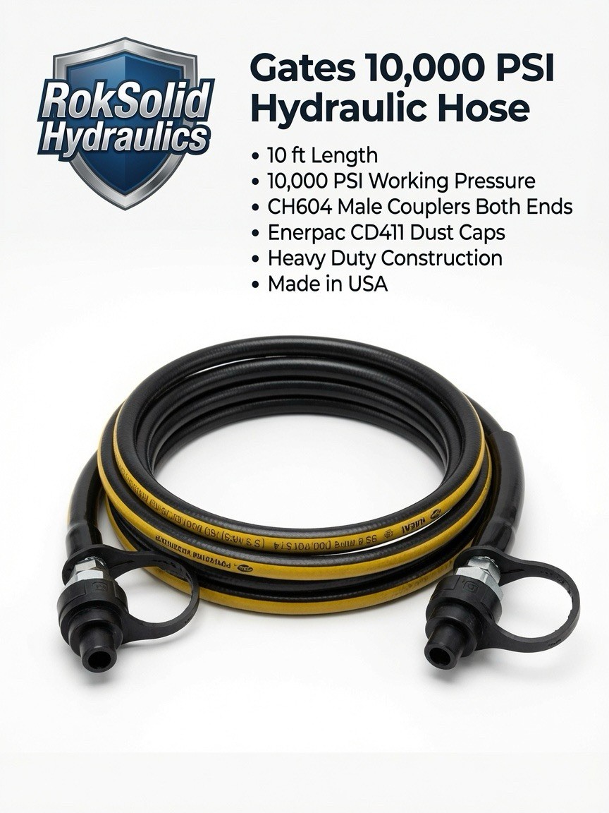 Gates 10,000 PSI Heavy Duty Hydraulic Hose 3/8” CH604 Male Coupler Enerpac CD411