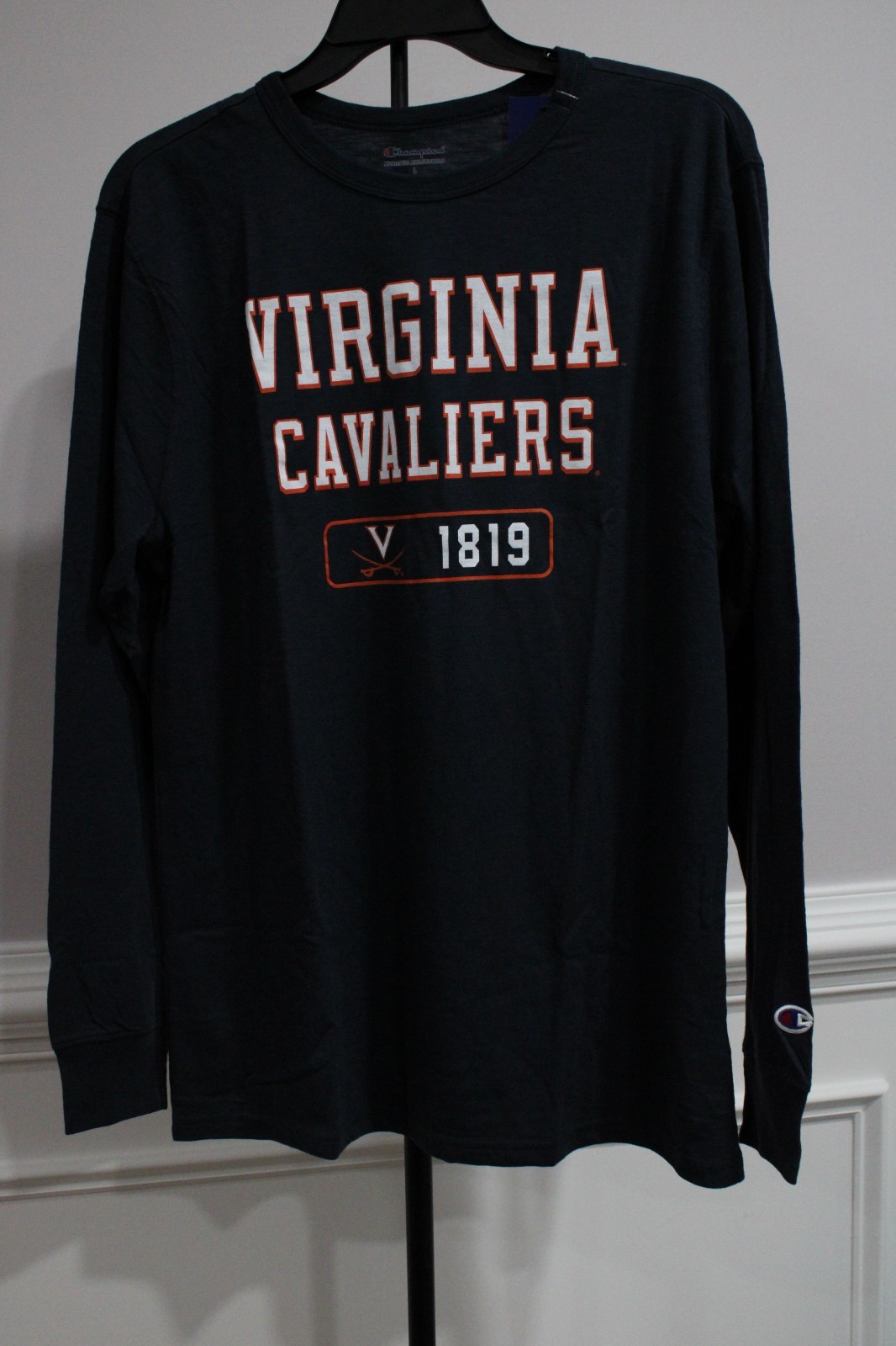 Champion UVA Virginia Cavaliers Long Sleeve Tee Shirt Navy Blue Graphics Mens L