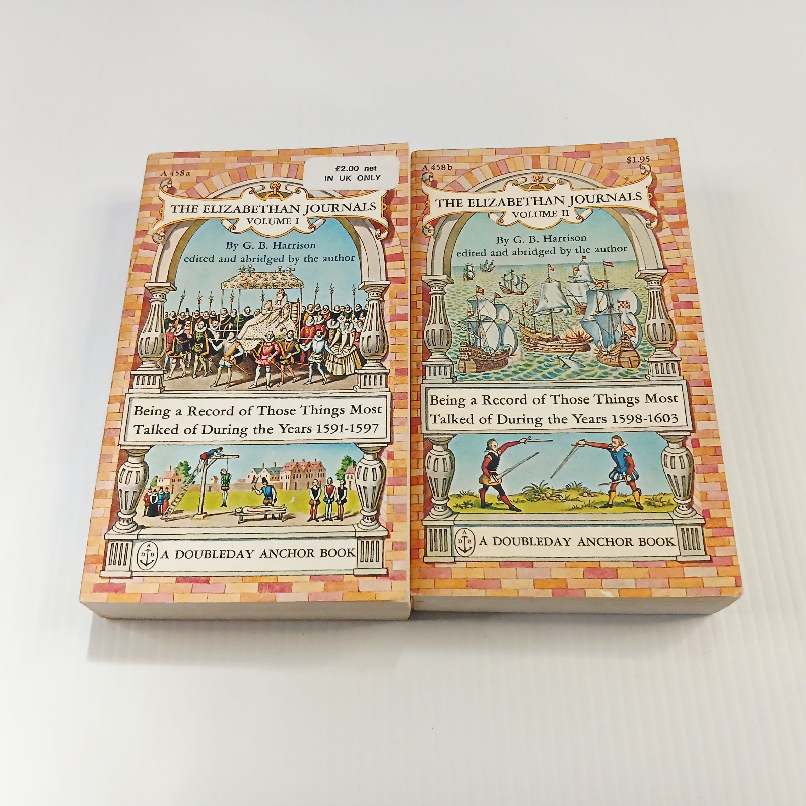 The Elizabethan Journals G B Harrison 1965 1st ED Vol 1 & 2 Vintage Books