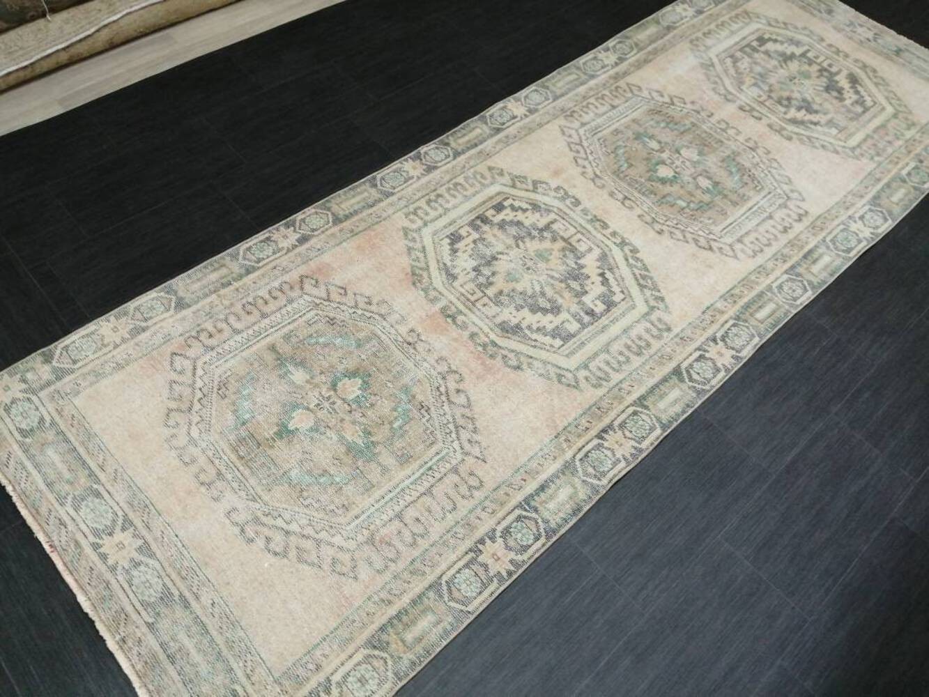 Turkish Runner Rug 3.9 x 11 Muted Vintage Runner Persian Hallway Runner Rug Kitc