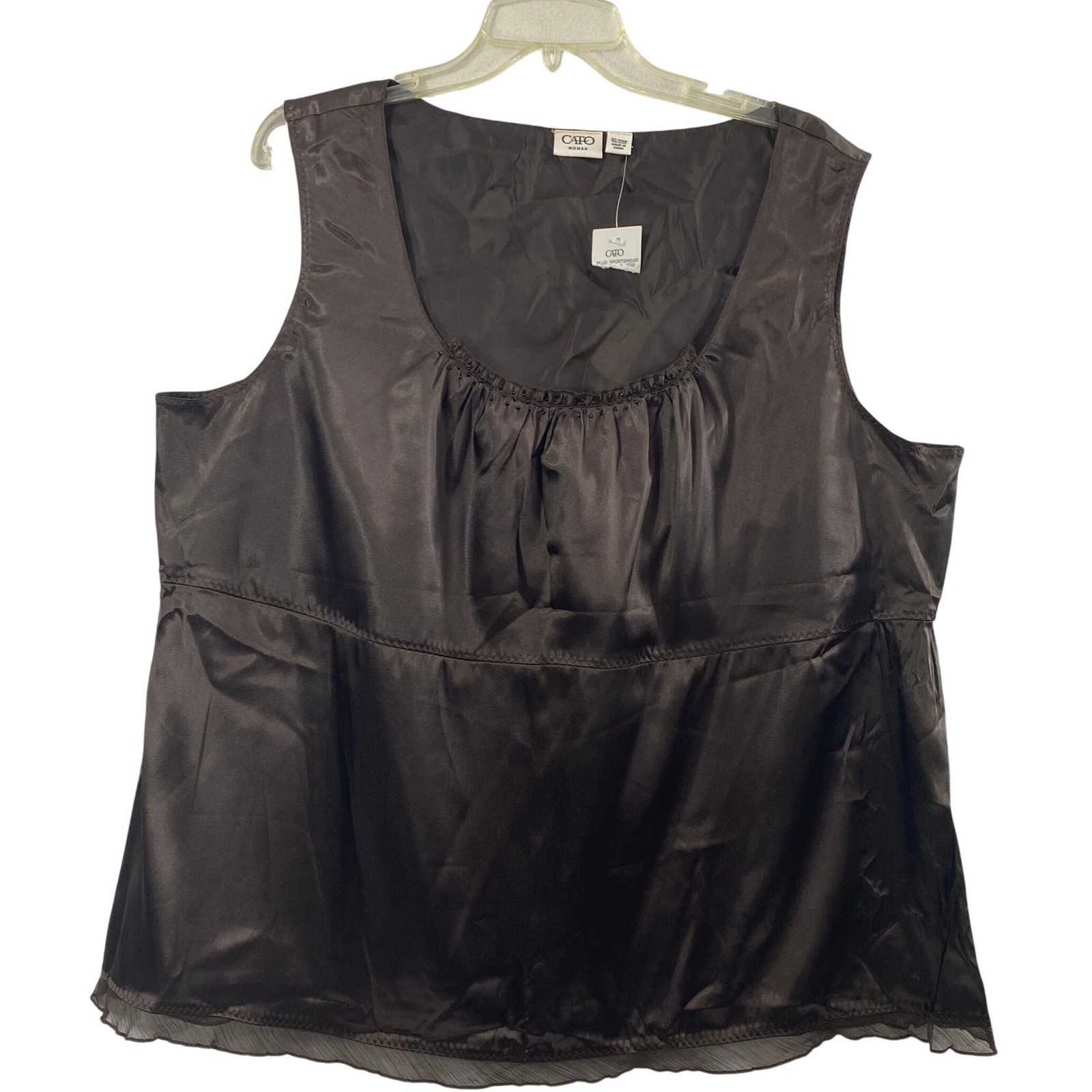 Cato Satin Beaded Empire Waist Top Women Plus Size 22/24W Chocolate Brown Blouse