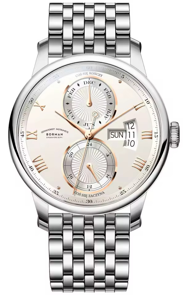 BORMAN Men\'s 42mm Luxury Wristwatch 3876 Multifunction Calendar Watch Champagne