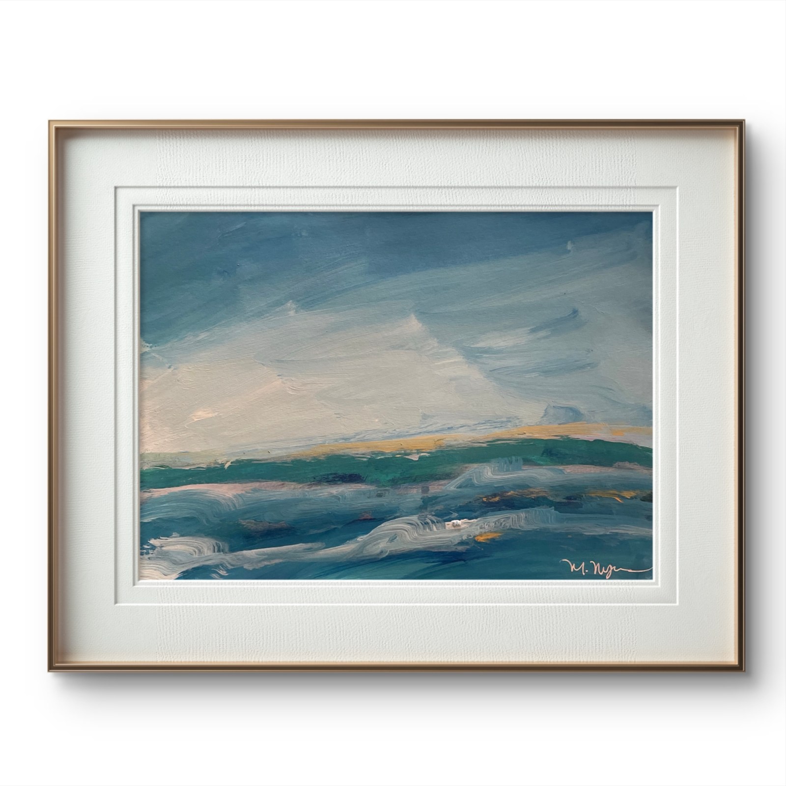 Mary Myers Original 9x12 Impressionist Blue Ocean Waves Painting Signed Paper