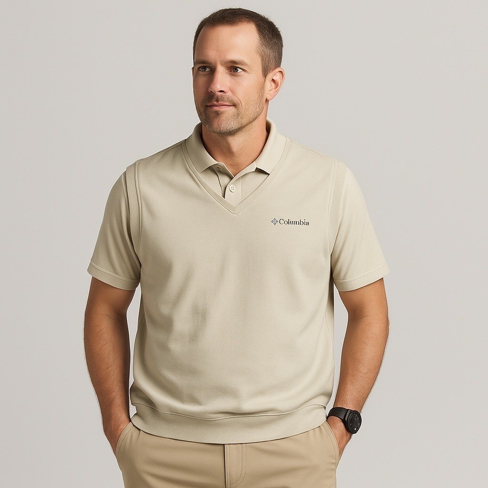 Columbia Titanium Men\'s XL Golf Vest – Beige Windproof Pullover