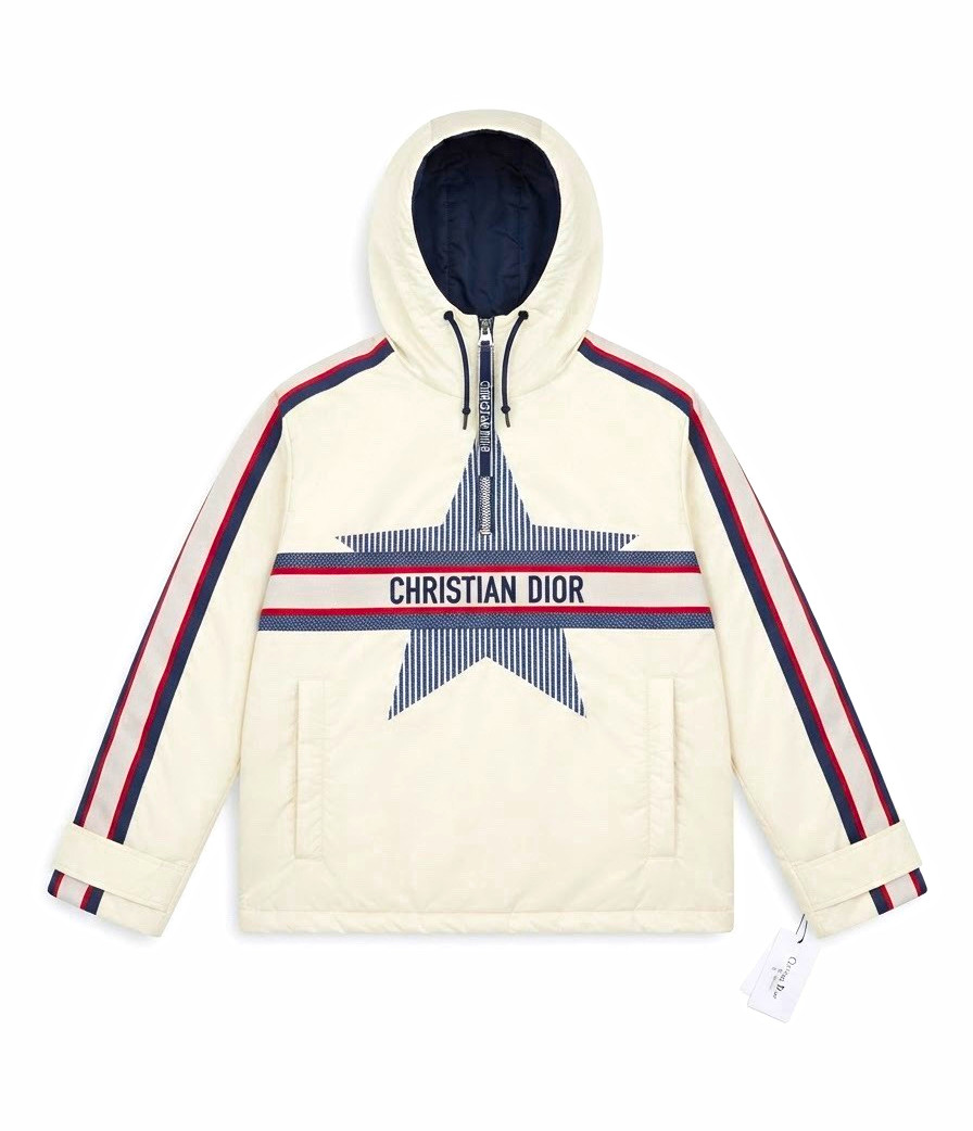 Dior Anorak D-Star Hooded Zip Jacket Unisex Kids M Polyamide Ivory/Navy/Red