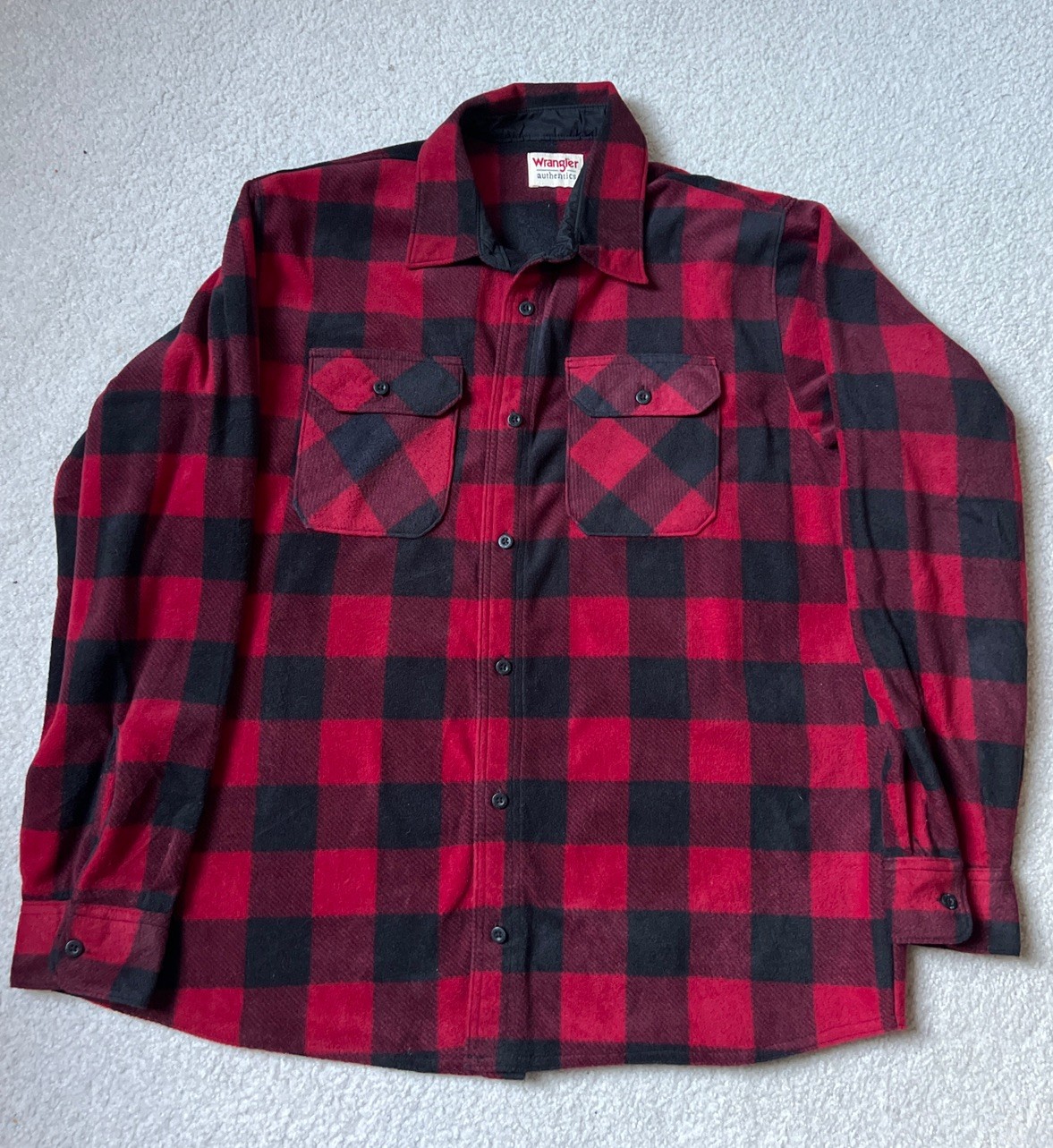 WRANGLER Authentics  Mens XL Red Black Buffalo Plaid Soft  FLANNEL SHIRT Fleece