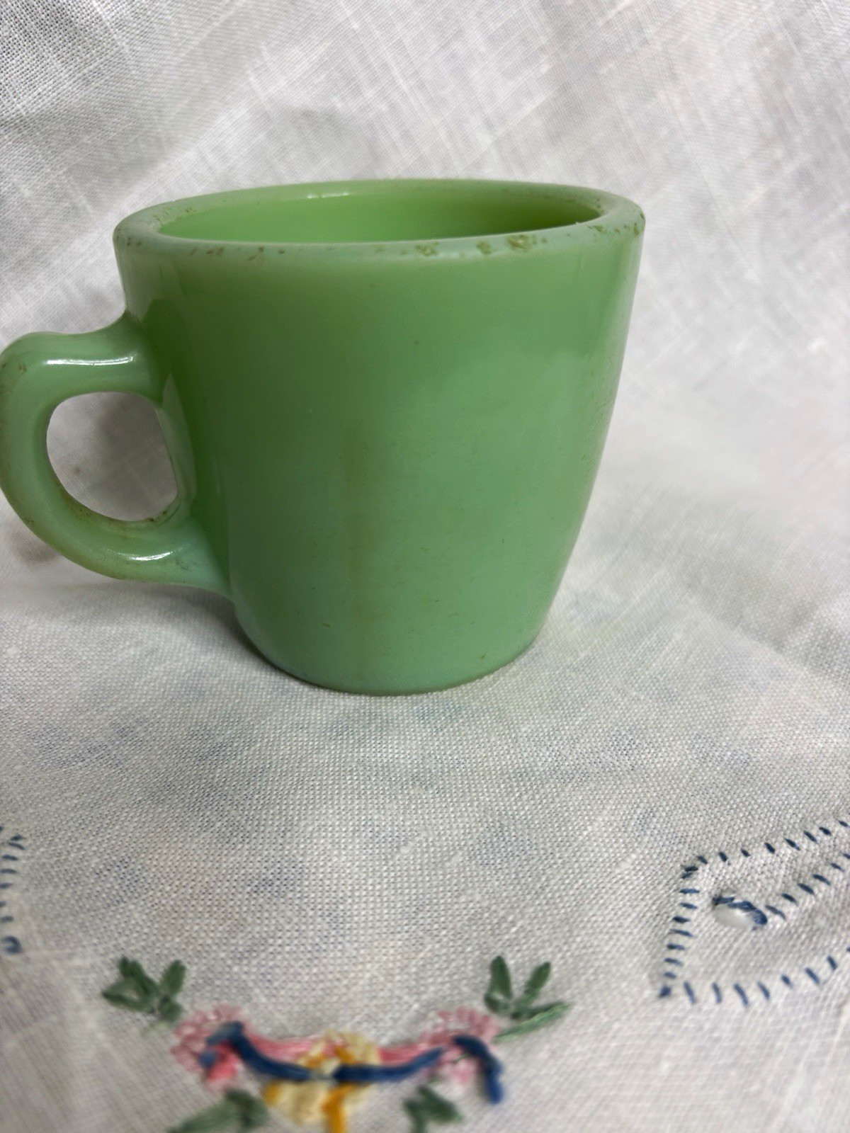 Fire-King Jadeite Green Glass Mug 5 oz Plain Round Glossy Handle