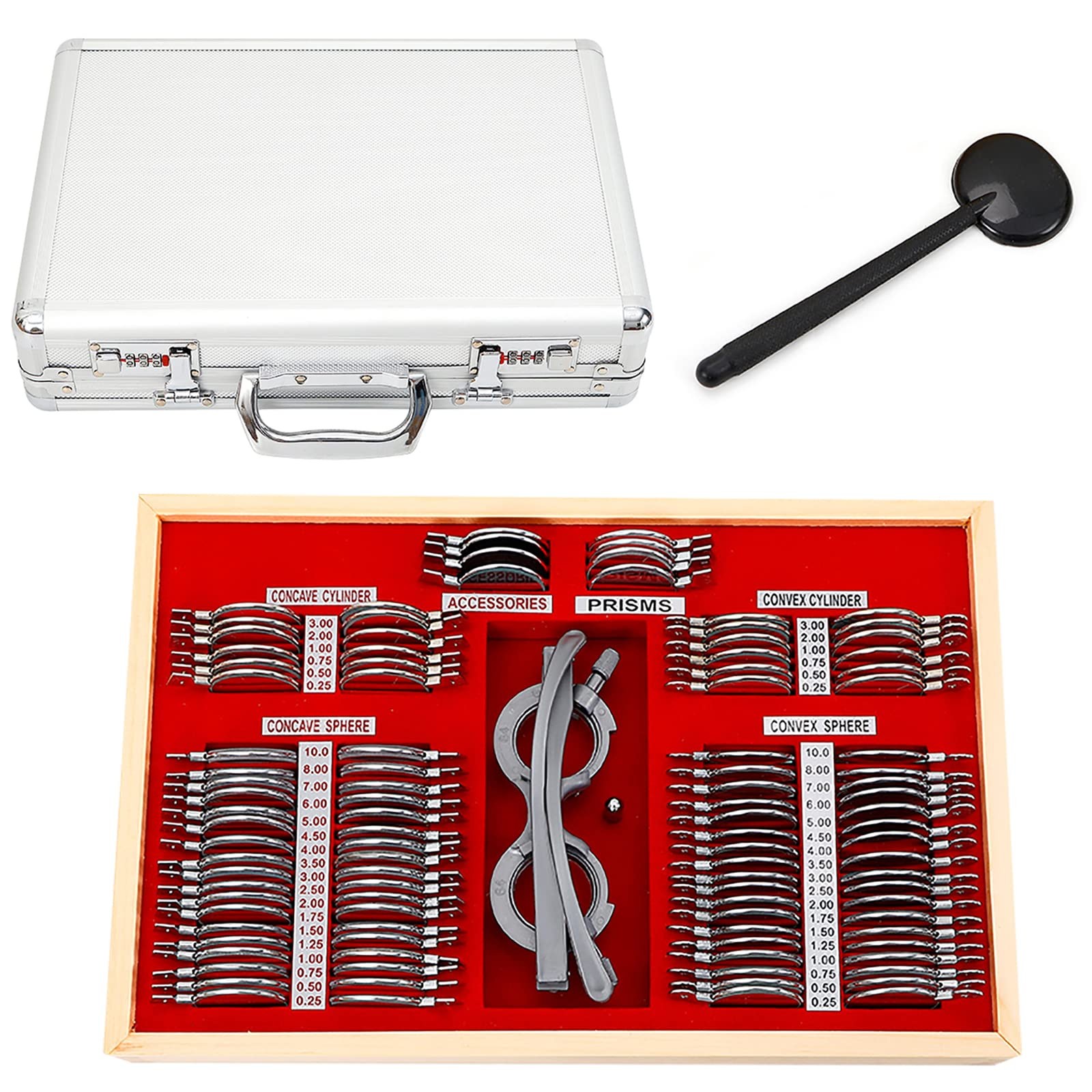 104 Pcs Optical Trial Lens Set Aluminum Case Metal Rim Optometry Trial Frame