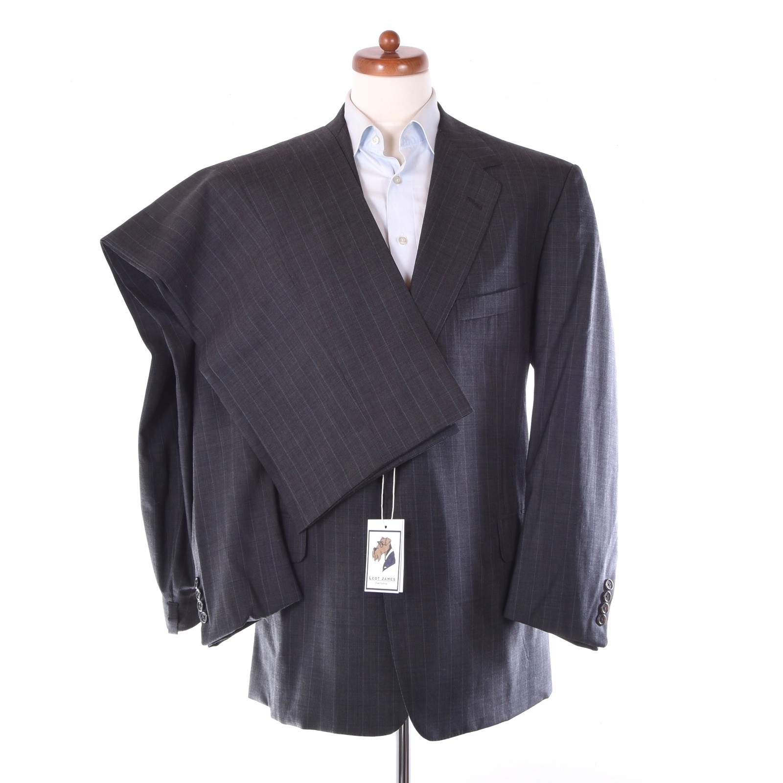 OXXFORD CLOTHES Suit 100% Wool Pinstriped Hand Made in USA 44-46