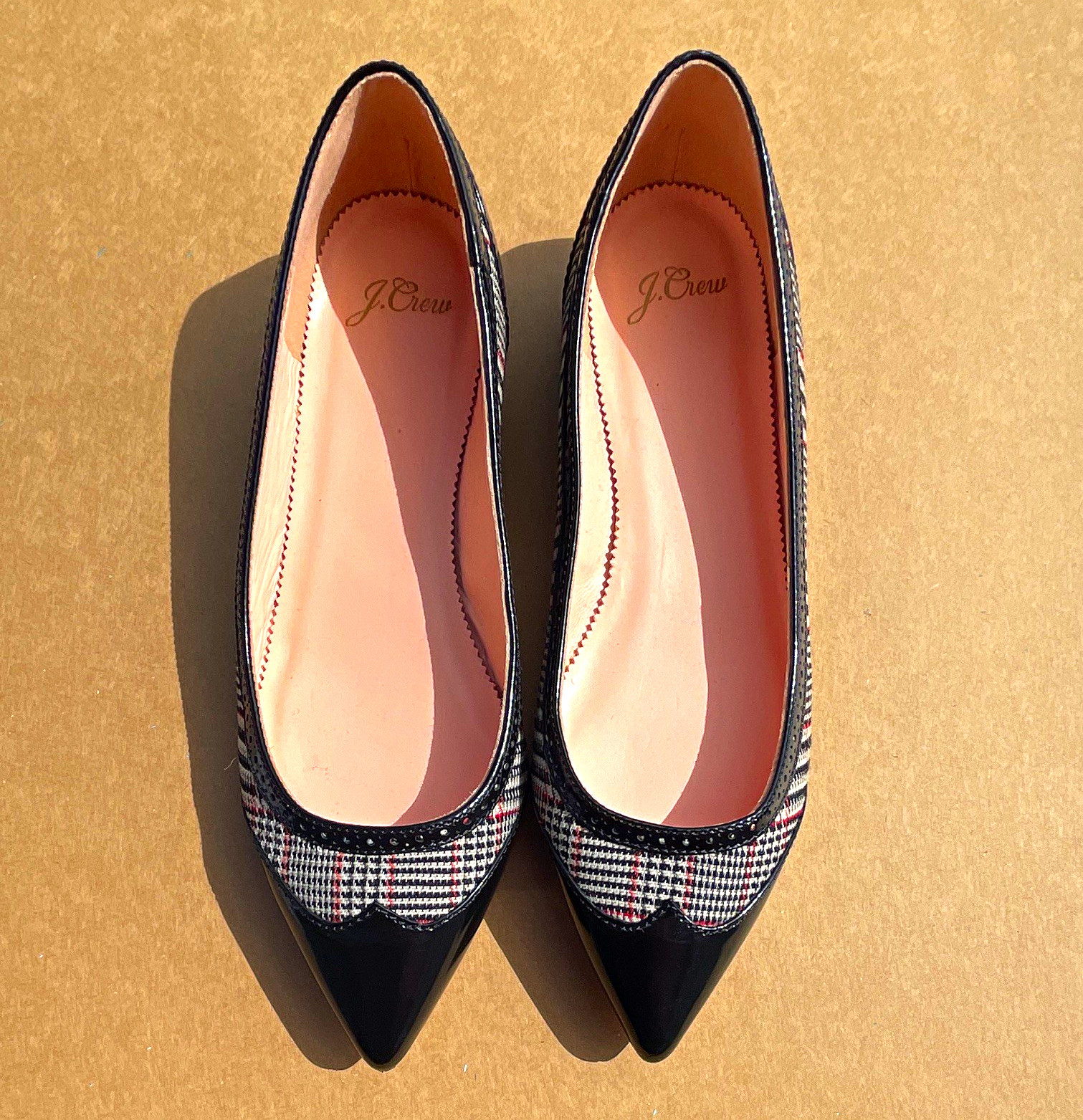 J.Crew Womens Plaid Pump Slip On Pointed Toe Black White Red Heel US 9