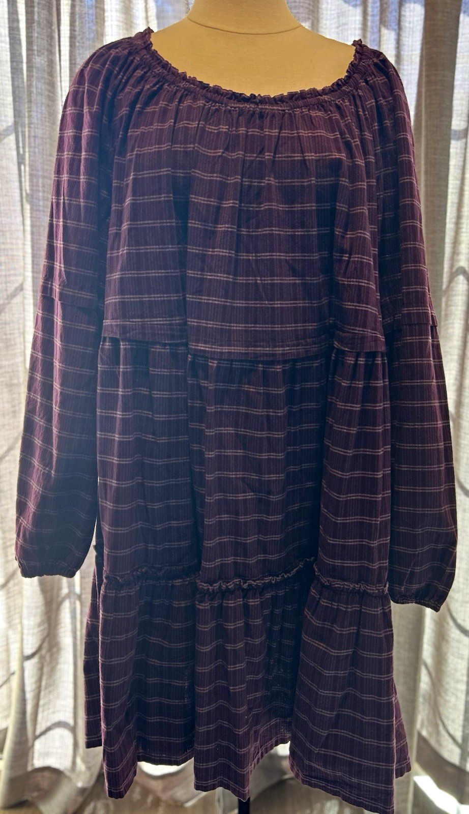 Wonderly Plus Size 3X Purple Plaid Scoop Neck Long Sleeve Knee Shift Dress