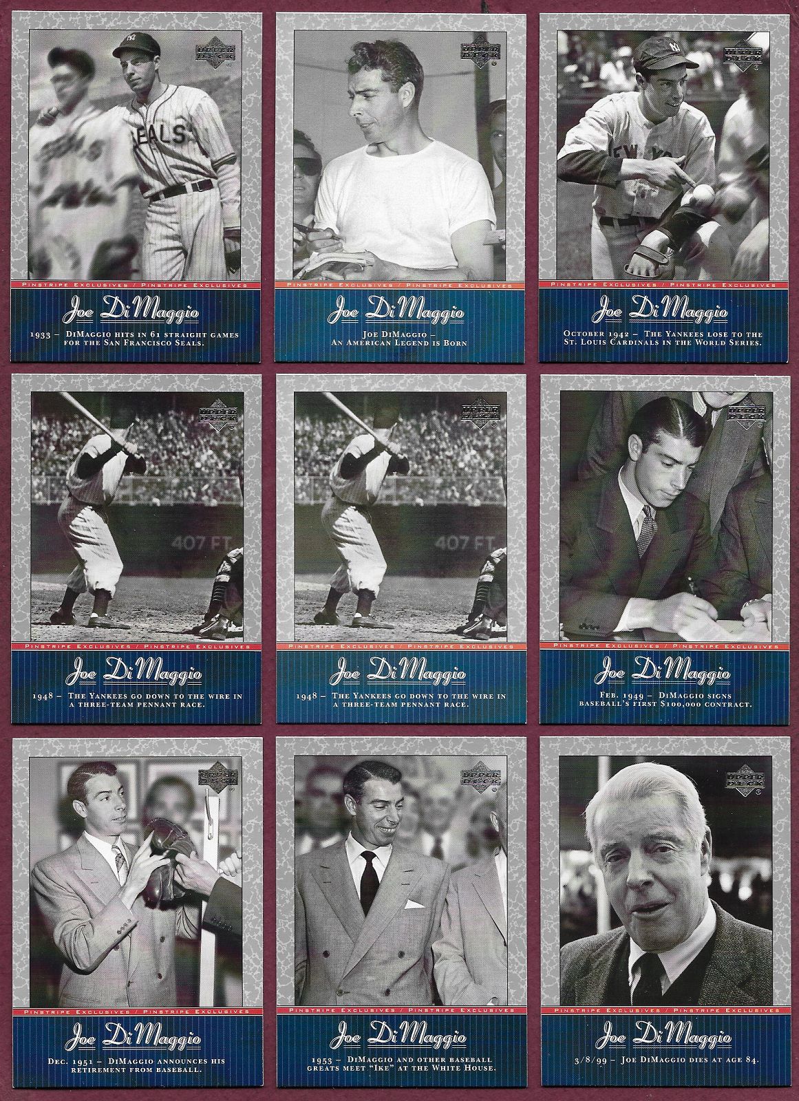 2001 UD Joe DiMaggio Pinstripe Exclusives $.99 EACH Must Buy 2 or More 