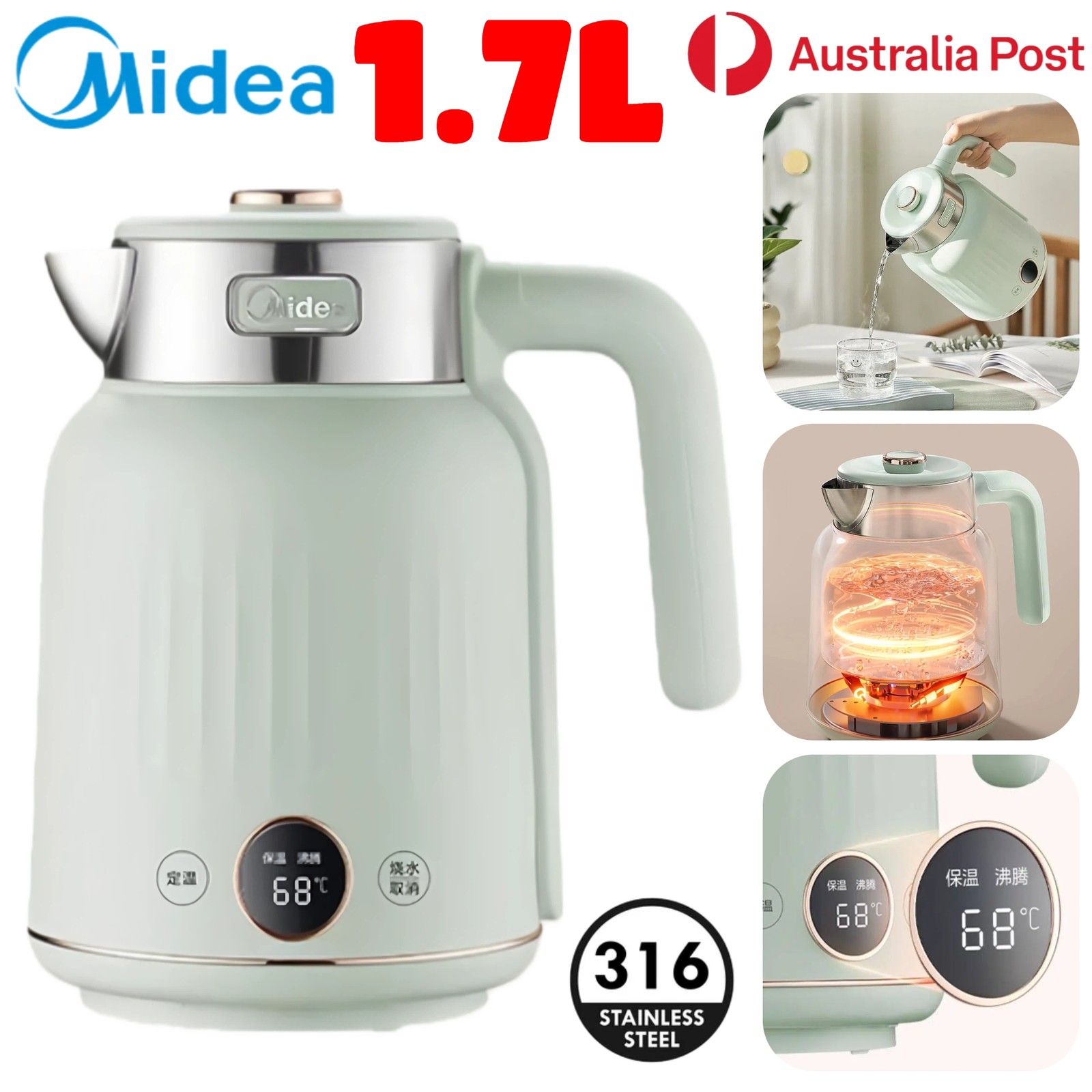 Midea 1.7L Electric Water Kettle Stainless Steel Household Thermos 1500W Boiler Midea 1.7L Electric Water Kettle Stainless Steel Household Thermos 1500W Boiler