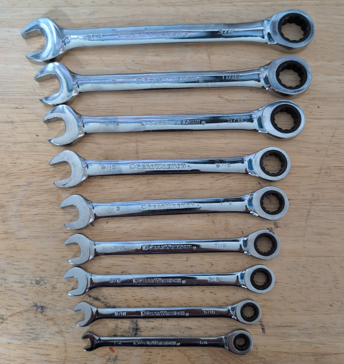 GEARWRENCH 9Pc SAE 12Pt Ratcheting Combination Wrench Set 1/4\