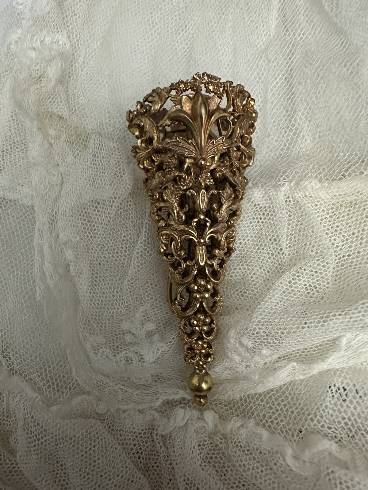 Antique Victorian French Gilt Tussie Mussie Posey Holder Fleur De Lis 