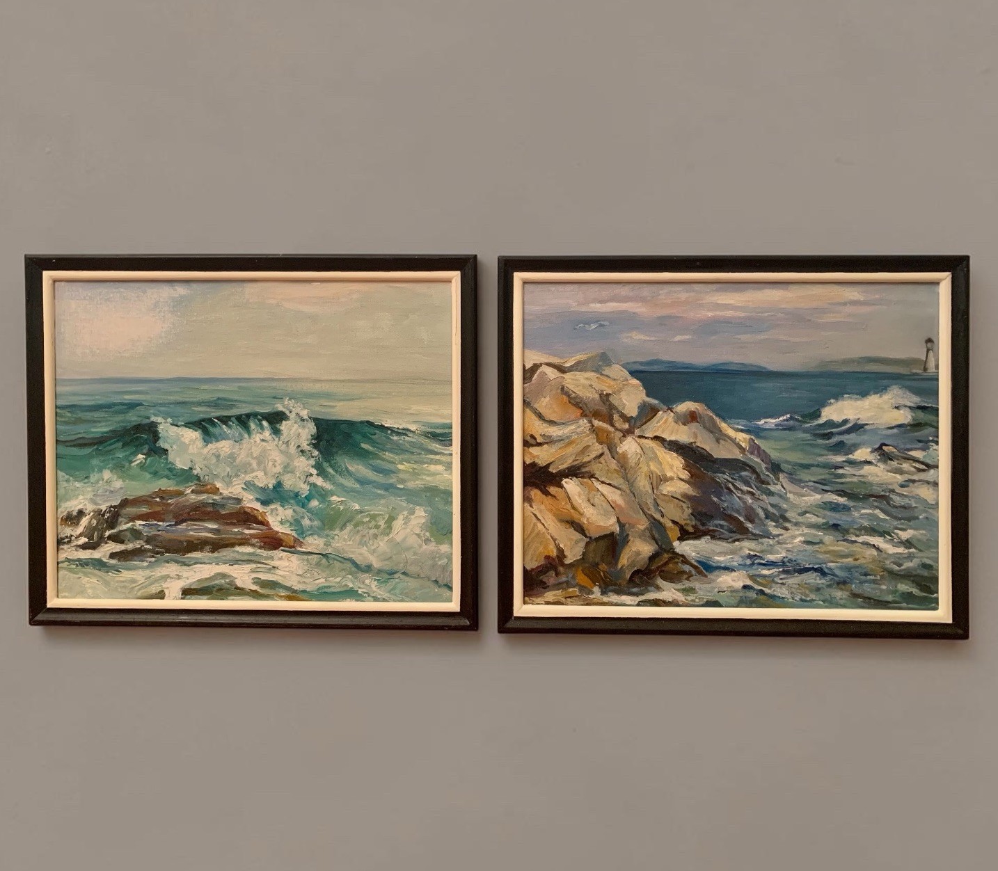 Vintage Isabelle A. Feehan Maine Coast Oil Painting Ocean Scene Lot Of 2 Vintage Isabelle A. Feehan Maine Coast Oil Painting Ocean Scene Lot Of 2