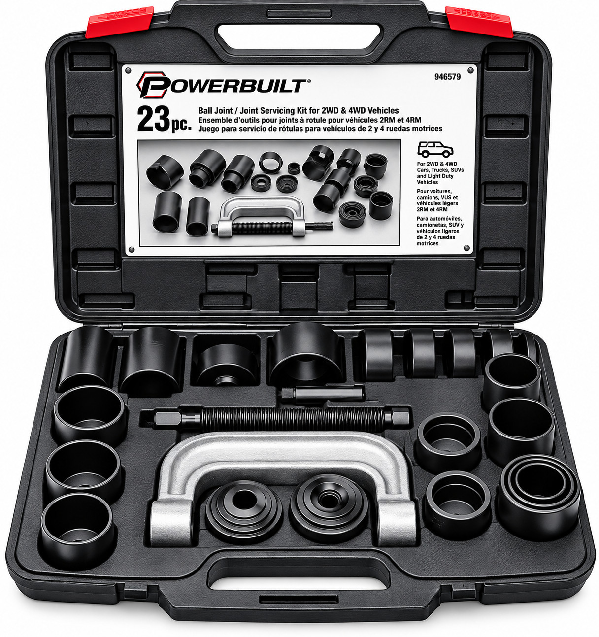 Powerbuilt 648617 23-Pc Ball Joint U-Joint Service Kit C-Clamp Press Case