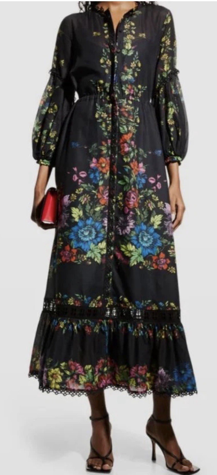CHARO RUIZ Ibiza Maxi Dress Women\'s size S Black Floral Eyelet Ganna A-Line CHARO RUIZ Ibiza Maxi Dress Women\'s size S Black Floral Eyelet Ganna A-Line