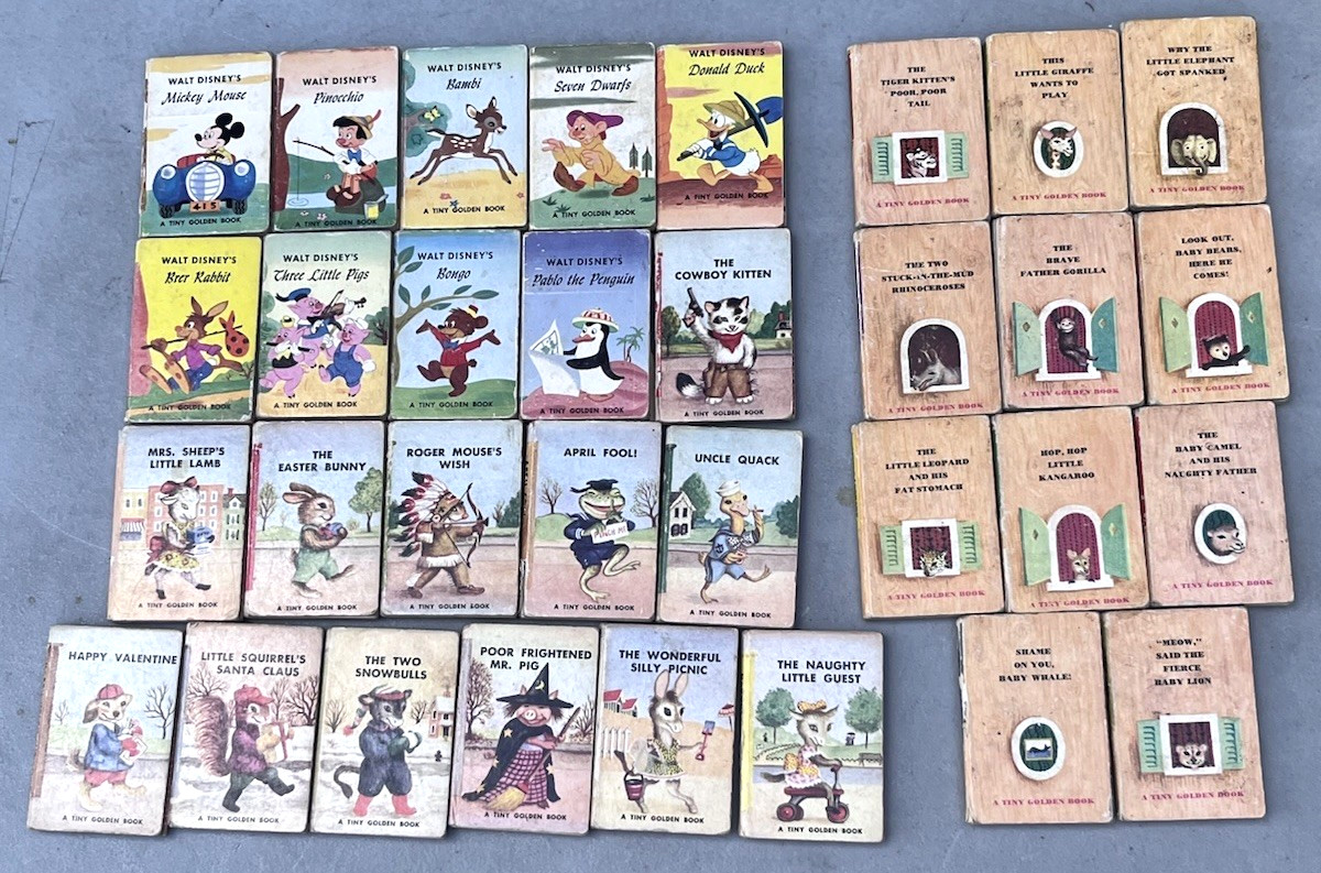 Vintage 1948 1949 1950 Tiny Golden Book Lot of 32 Disney Mickey Donald Bambi
