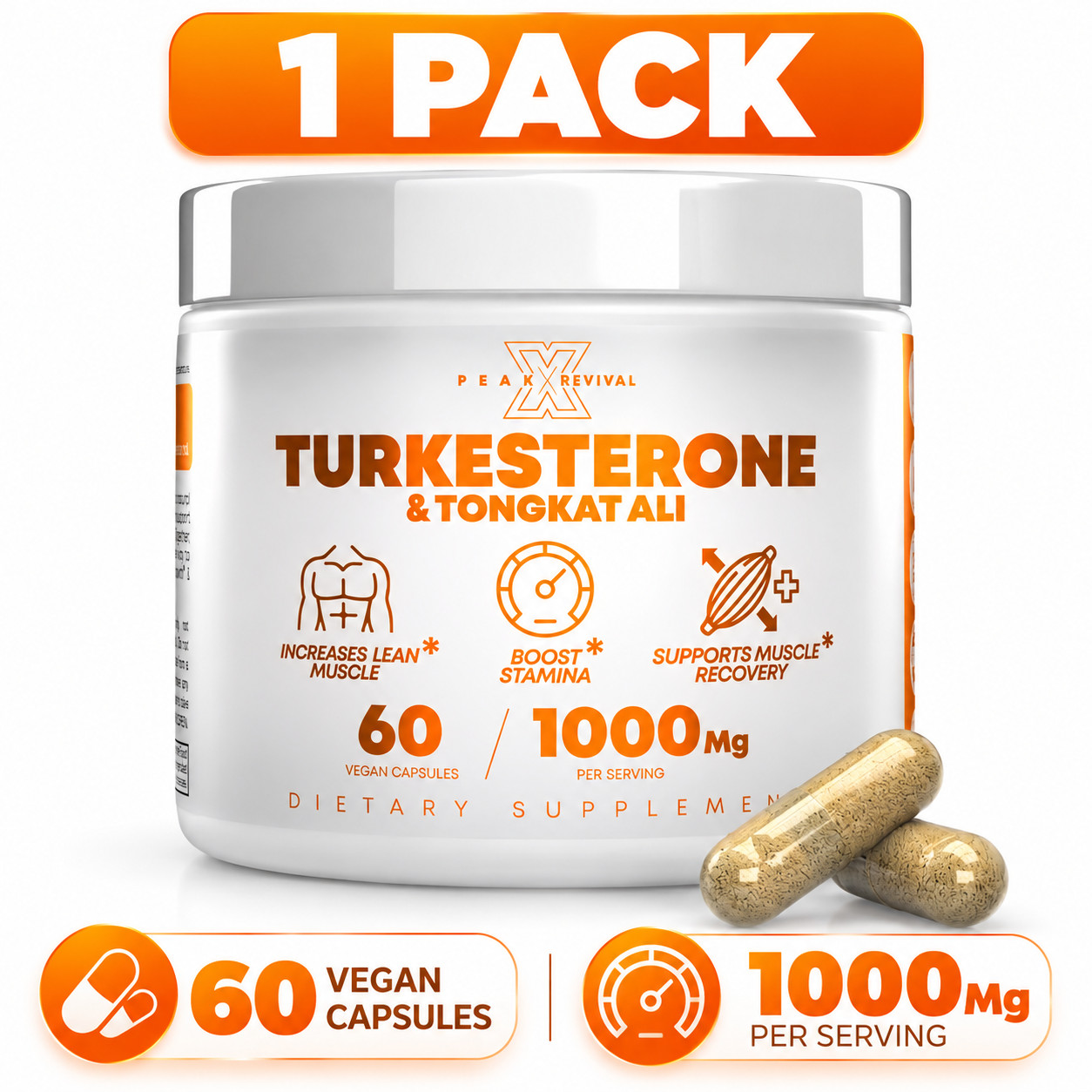 Peak Revival-X Testosterone Booster Turkesterone 1000mg 60 Caps 1 Pack