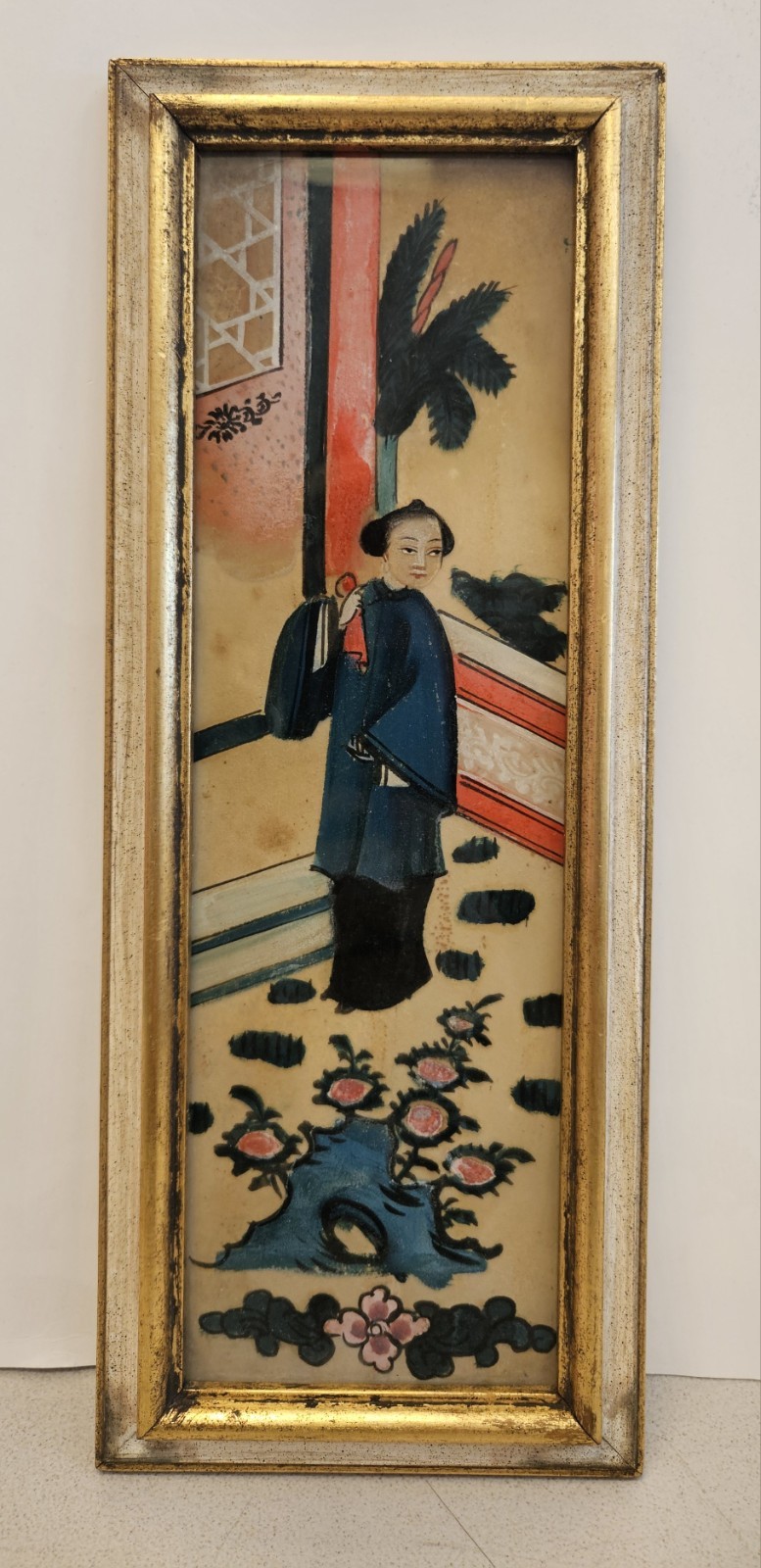 Antique 19th Century Asian Chinese Woman Gouache on Paper Painting Framed Antique 19th Century Asian Chinese Woman Gouache on Paper Painting Framed