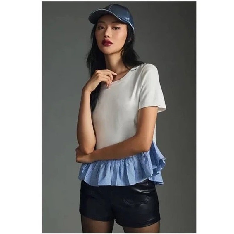 Anthropologie Maeve Ruffle Hem Tee M Preppy Sailor Anthropologie Maeve Ruffle Hem Tee M Preppy Sailor