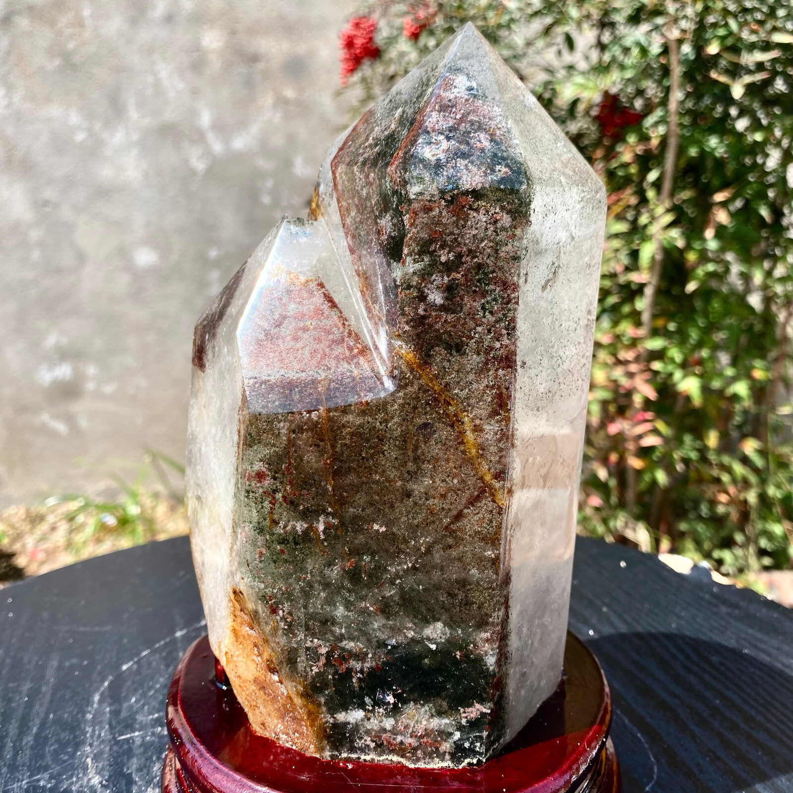 6.5LB Natural Ghost Phantom Quartz Crystal Multi Pointed Column Energy+Base-