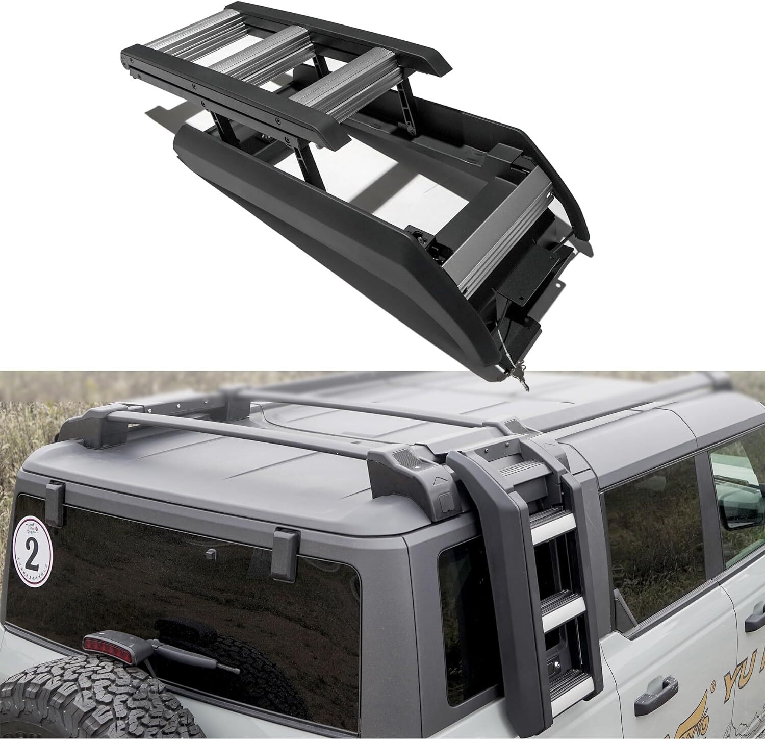 Side Roof Foldable Liftable Ladder for 2021-2026 Ford Bronco 4Door Hard TOP
