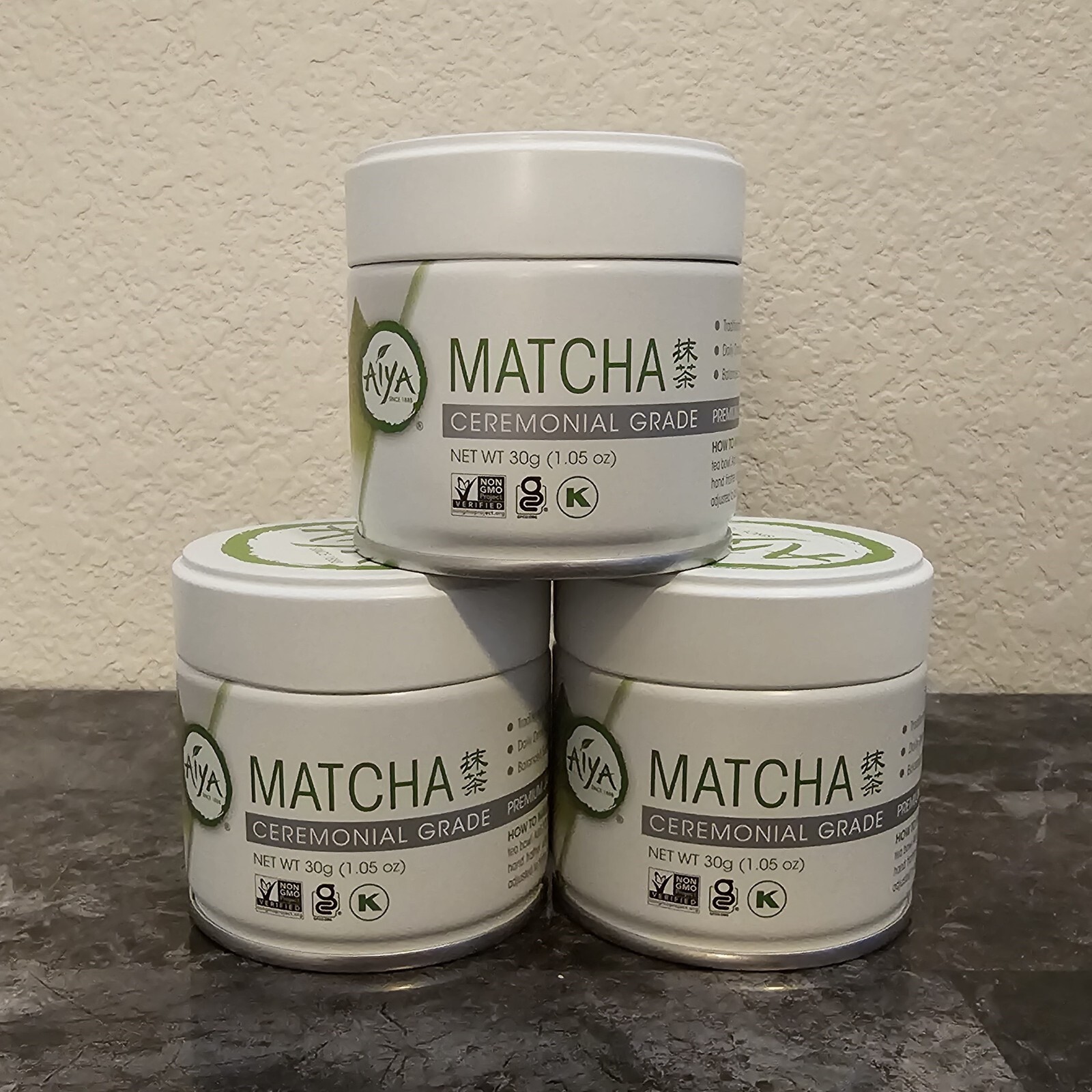 Aiya America Matcha Ceremonial Grade- 3 Cans 30 gm each (3.15 oz Total Weight)