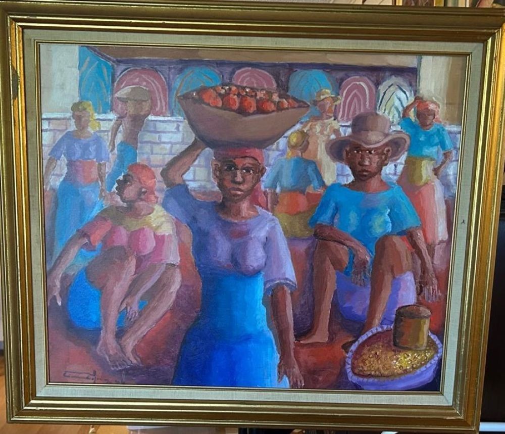 Haitian Painting By Dieudonne Cedor 20x24 framed, signed