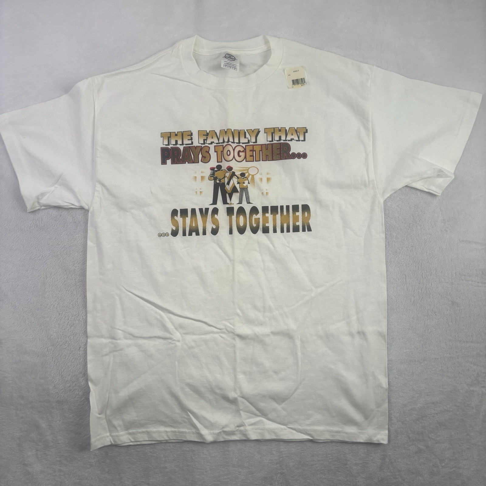 VTG Family That Prays Together Stays Together White Ss Graphic Shirt Men\'s L NWT