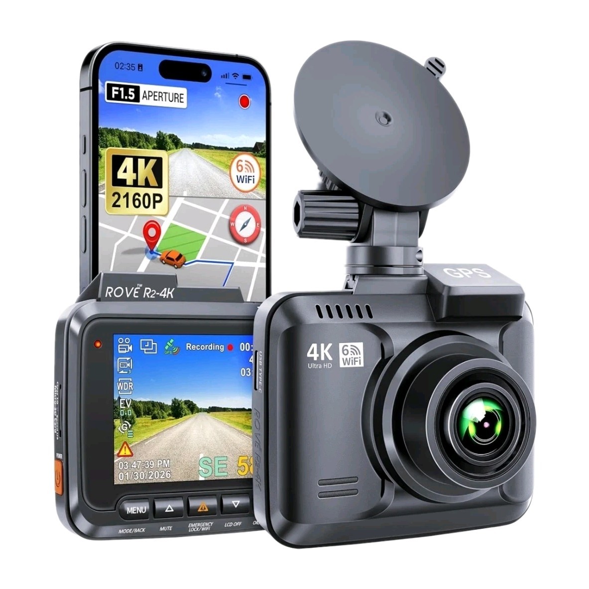 ROVE R2-4K Dash Cam, 4K UHD 2160P 8mp Sensor Wifi 6 & GPS New Sealed 