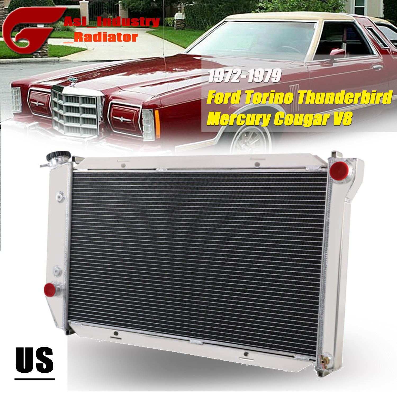 Aluminum 4-Row Radiator For Ford Ranchero V8 1972~1979 1978 1977 1976 1975 1974-