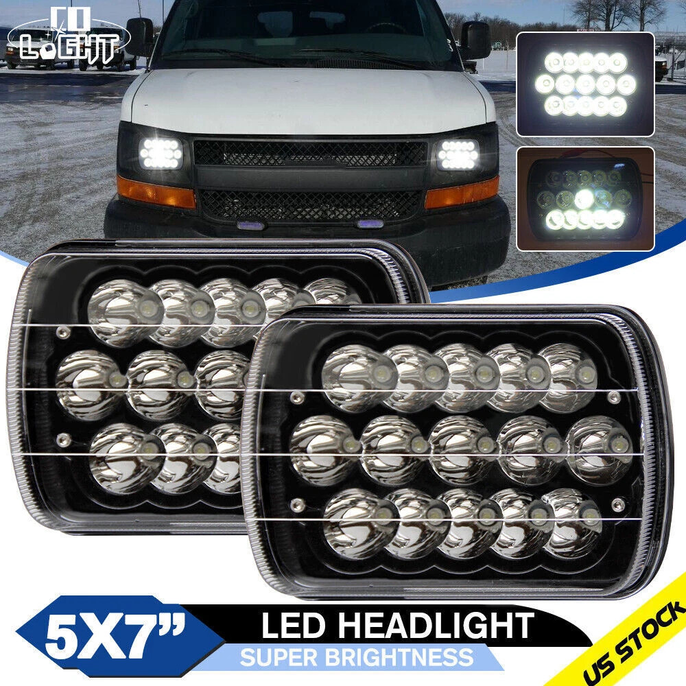 Pair For Chevy Express Cargo Van 1500 2500 3500 7x6 5x7 LED Headlights Hi/Lo DOT