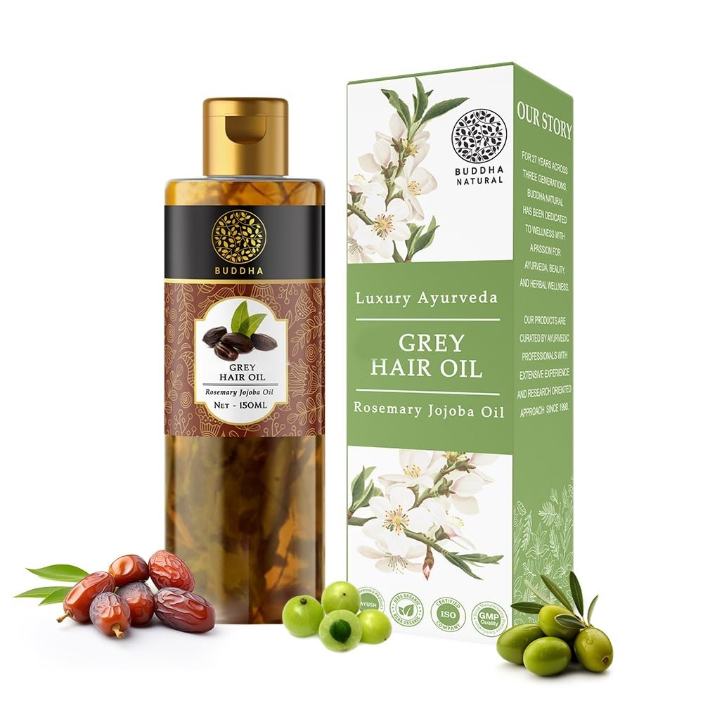 Buddha Natural Grey oil for Hair (150ml) - Ayurveda Certified Buddha Natural Grey oil for Hair (150ml) - Ayurveda Certified