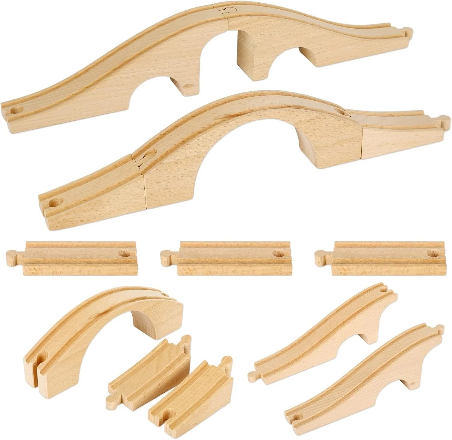 8 Pcs Wood Train Track Expansion Set Wooden Train Bridges Straight Wooden Train