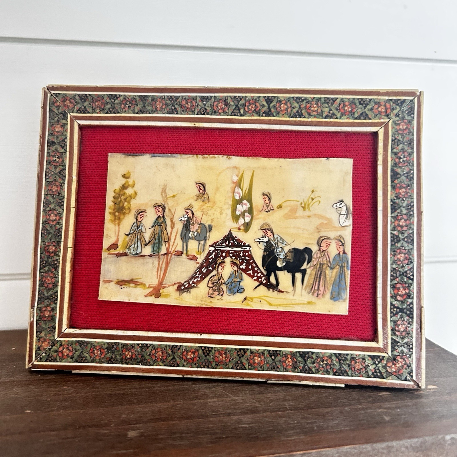 Vtg Middle Eastern Hand Painted Painting Inlaid Khatam Frame 6” X 4.25” Vtg Middle Eastern Hand Painted Painting Inlaid Khatam Frame 6” X 4.25”