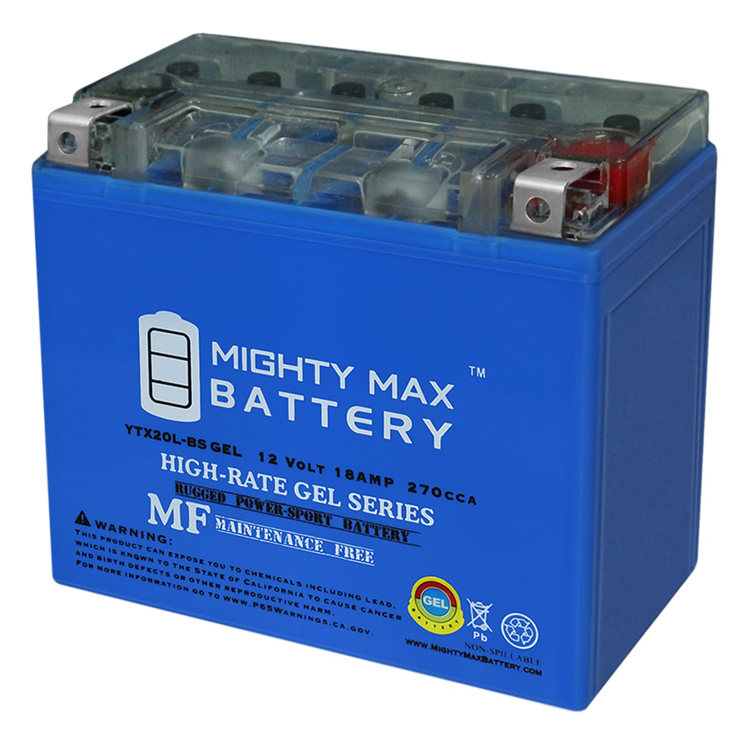 Mighty Max YTX20L-BS GEL 12V 18AH Replacement for Deka ETX16L, ETX20L Battery
